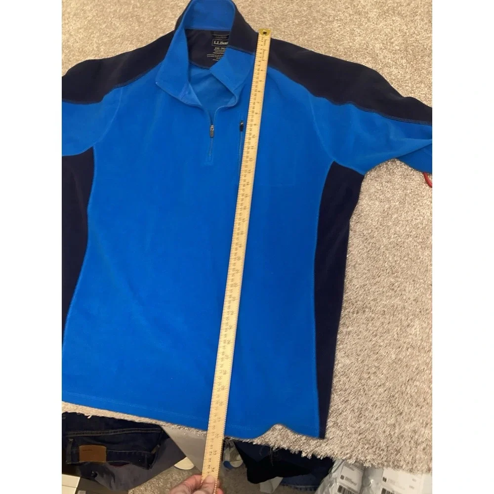 LL Bean XXLT Fleece‎ 1/4 Zip Jacket Pockets Blue Performance Outdoor Camp Warm